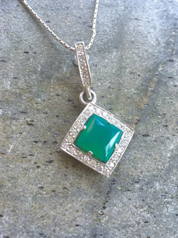 Emerald Pendant, Created Emerald, Green Emerald Pendant, Vintage Pendant, Vintage Emerald, Cz Diamonds Pendant, Silver Pendant, Solid Silver
