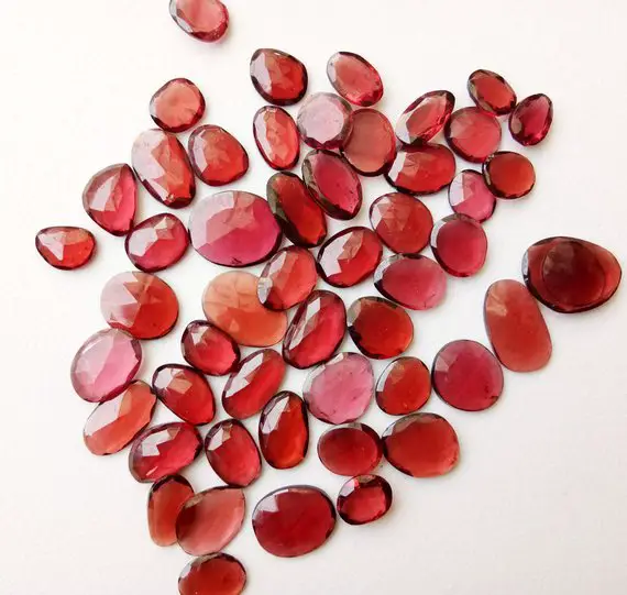 7-8.5mm Garnet Rose Cut Cabochons, Natural Mozambique Garnet Rose Cut Flat Back Cabochons, Loose Garnet Stones (5pcs To 10pcs Options)