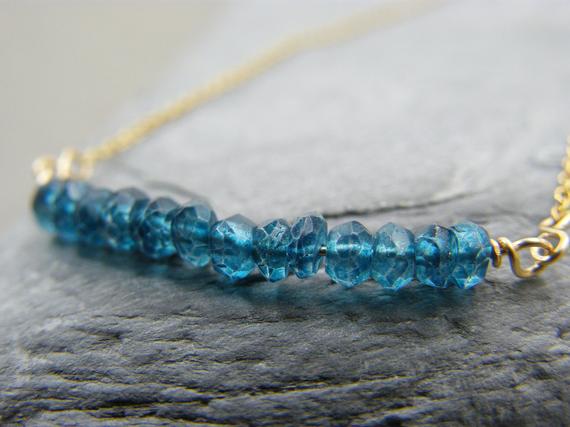 Gemstone Bar Necklace ~ Gift For Women ~ Necklace Gift For Women  ~  Gold Filled Neon Blue Apatite Necklace ~