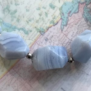 Shop Blue Lace Agate Necklaces! Genuine Blue Lace Agate Necklace with Sterling Silver Accent Beads | Natural genuine Blue Lace Agate necklaces. Buy crystal jewelry, handmade handcrafted artisan jewelry for women.  Unique handmade gift ideas. #jewelry #beadednecklaces #beadedjewelry #gift #shopping #handmadejewelry #fashion #style #product #necklaces #affiliate #ad