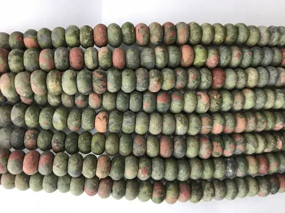 Genuine Matte Unakite 6mm - 8mm Rondelle Natural Green Pink Unikite Gemstone Loose Beads 15 Inch Jewelry  Bracelet Necklace Material Supply