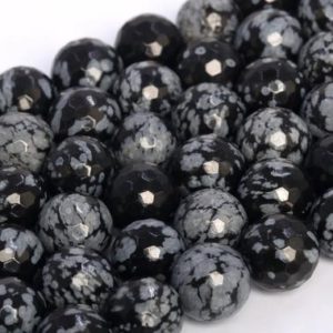 Shop Obsidian Faceted Beads! Genuine Natural Snowflake Obsidian Loose Beads Micro Faceted Round Shape 8mm 10mm 12mm | Natural genuine faceted Obsidian beads for beading and jewelry making.  #jewelry #beads #beadedjewelry #diyjewelry #jewelrymaking #beadstore #beading #affiliate #ad