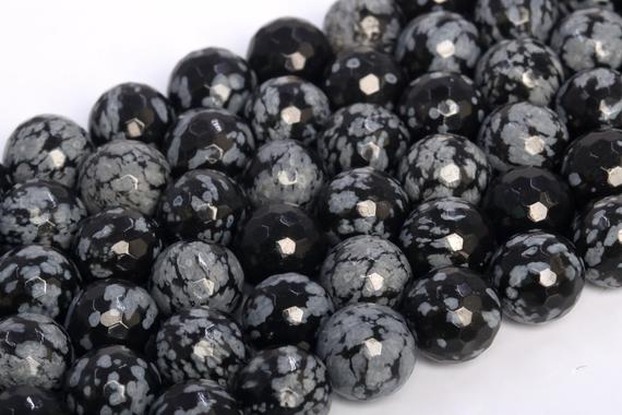Genuine Natural Snowflake Obsidian Loose Beads Micro Faceted Round Shape 8mm 10mm 12mm