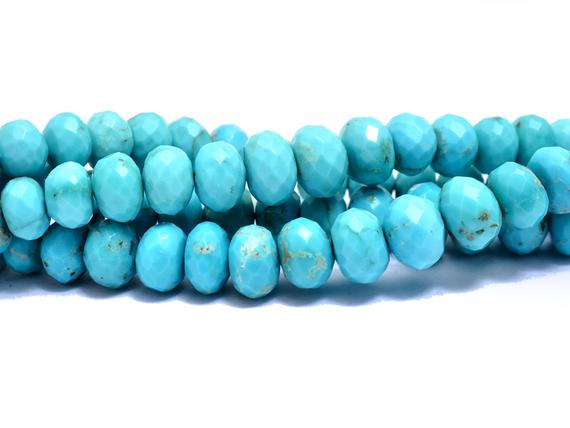 Genuine Turquoise Gemstone Faceted Rondelle | 5mm-7mm Beads 8inch Strand | Arizona Aaa+ Turquoise Semi Precious Gemstone Beads For Jewelry |