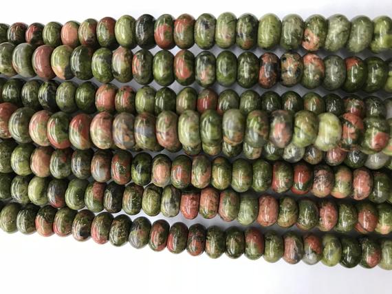 Genuine Unakite 6mm - 8mm Rondelle Natural Green Pink Unikite Gemstone Loose Beads 15 Inch Jewelry Supply Bracelet Necklace Material Support