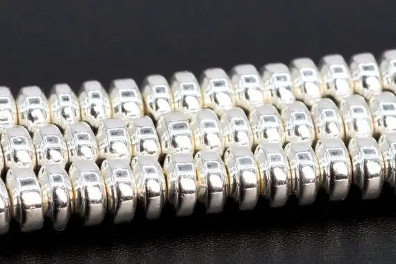 4x2mm 18k White Gold Tone Hematite Beads Grade Aaa Natural Gemstone Rondelle Loose Beads 15.5" / 7.5" Bulk Lot Options (106935)