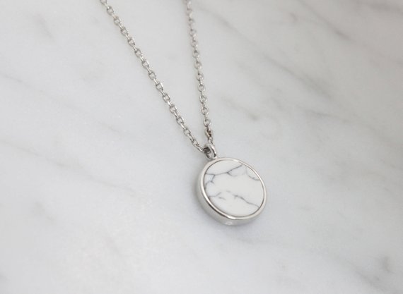Howlite Pendant Silver Coin Disc Necklace, Marble Disc Coin Necklace, Gift For Mom, Gift For Friend, Wedding Gift, Gift Idea - 2374