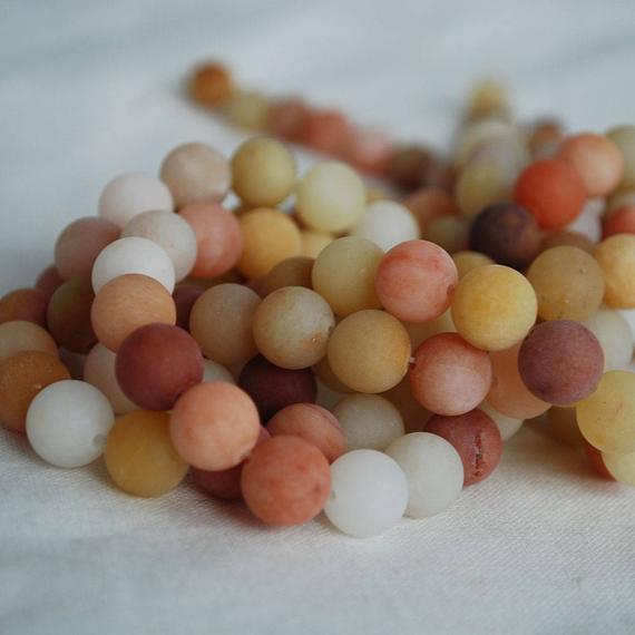 Golden Jade Frosted Matte Round Beads - 4mm, 6mm, 8mm, 10mm Sizes - 15" Strand - Natural Semi-precious Gemstone