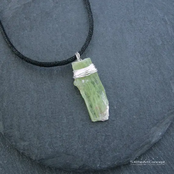 Green Kyanite Men Pendant, Crystal Amulet Necklace, Calming Gemstone, Heart Chakra Stone, Men Jewelry, Reiki Yoga Gift, For Him, Her