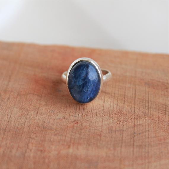 Natural Kyanite Ring-handmade Silver Ring-925 Sterling Silver Ring-oval Kyanite Ring-gift For Her-february March Birthstone-promise Ring
