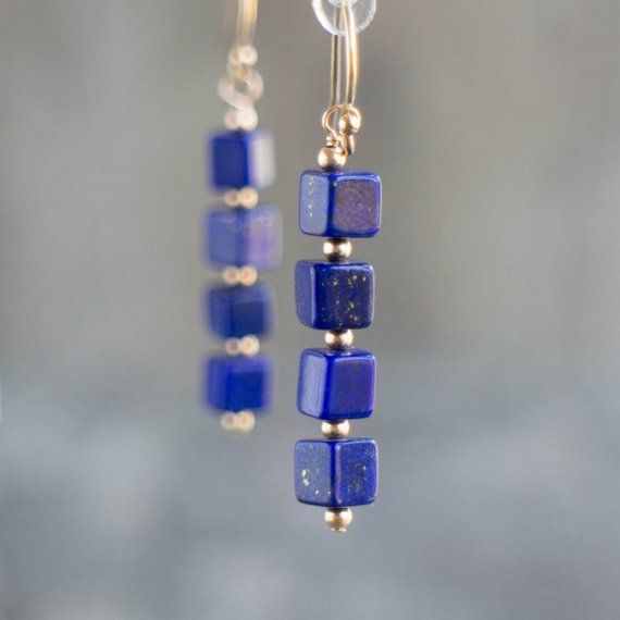 Lapis Lazuli Earrings, Blue Dangle Earrings, Lapis Gemstone Drop Earrings In Silver&rose Gold, September Birthstone, Gift For Woman