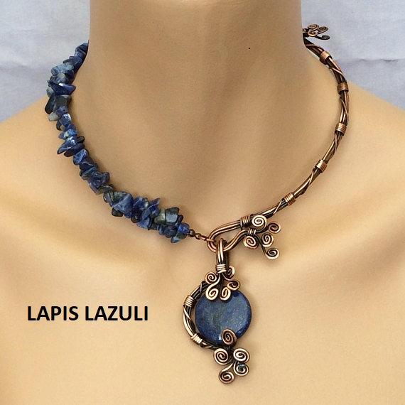 Unique Necklaces For Women, Lapis Lazuli Necklace, Lapis Lazuli Jewelry, Copper Boho Wedding Necklace, Statement Necklace