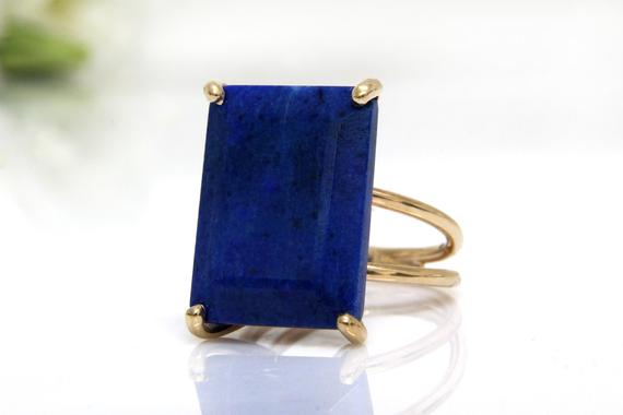 Lapis Ring · Rectangular Ring · Gold Ring · September Birthstone Ring · Cocktail Ring · Statement Ring · Bridal Ring