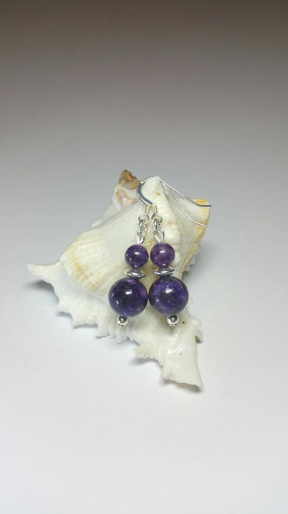 Purple Lepidolite Bead Earrings, Australian Made, 925 Sterling Silver / 14k Gold Filled, Gemstone Jewellery, Gift For Her