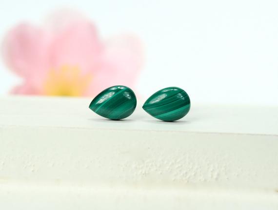 Malachite Earrings - Malachite Studs Earrings - Stud Earrings - Dot Earrings - Simple Stud Earrings - Green Earrings - Teardrop Earrings