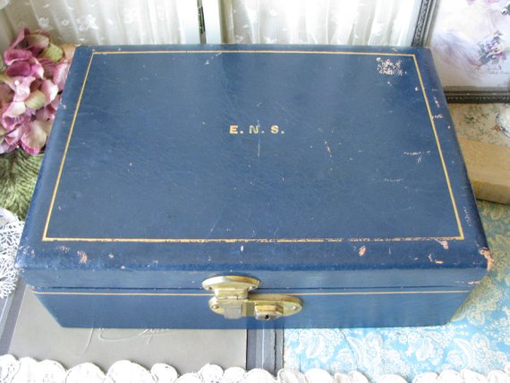 1930s Blue Leather Men's Jewelry Box, Vintage Gentleman's Watch Storage