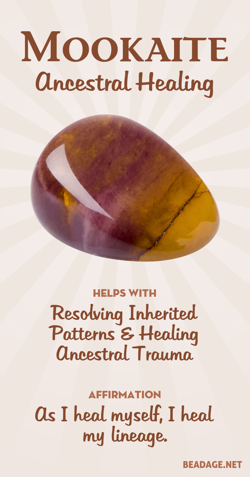 Mookaite is a yellow, brown and reddish-purple form of jasper found only in Australia. It helps you connect to your animal instincts, revitalizes the body, and supports ancestral healing. Learn more about Mookaite Jasper meaning + healing properties, benefits & more. Visit to find gemstone meanings & info about crystal healing, stone powers, and chakra stones. Get some positive energy & vibes! #gemstones #crystals #crystalhealing #beadage