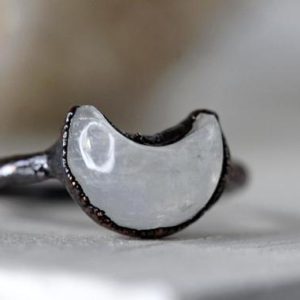 Shop Moonstone Rings! Moon Ring – Moonstone Ring – Moonstone Crescent Ring – Half Moon Ring – Moon Phase Ring – Celestial Jewelry | Natural genuine Moonstone rings, simple unique handcrafted gemstone rings. #rings #jewelry #shopping #gift #handmade #fashion #style #affiliate #ad