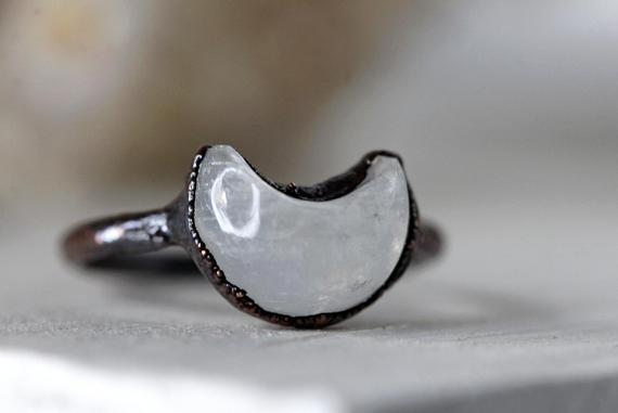 Moonstone Crescent Ring - Moon Phase Jewelry - Celestial