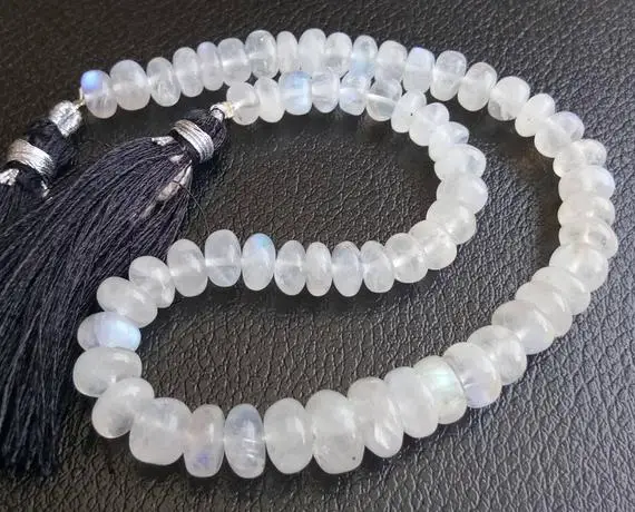 6-9mm Rainbow Moonstone Plain Rondelle Beads, Natural White Rainbow Beads, Plain Rondelle Beads For Jewelry (5in To 10in Options) - Pusdg3