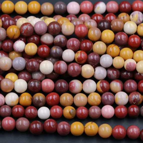 Natural Australian Mookaite Jasper Beads 4mm 6mm 8mm 10mm Round Bead Sunset Color Red Yellow Maroon Red Creamy Beige 15.5" Strand