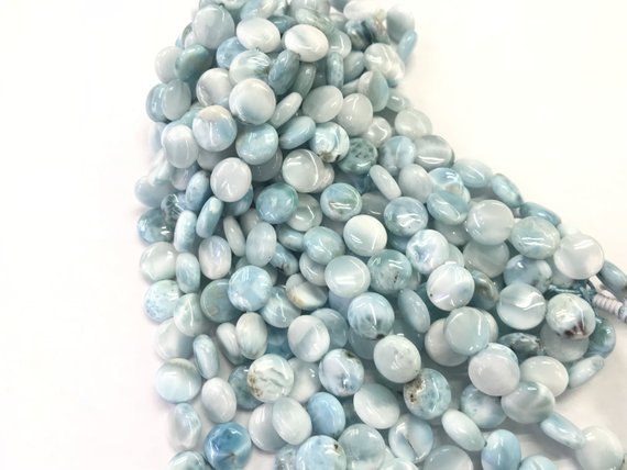 Natural Larimar 12mm Flat Round Genuine Blue Grade A Loose Coin Beads 15 Inch Jewelry Supply Bracelet Necklace Material Support Wholesale