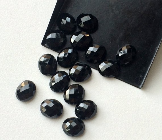 10x12mm Black Onyx Oval Rose Cut Flat Back Cabochon, Black Onyx Rosecut Gemstones, Onyx Flat Cabochons For Jewelry (5pcs To 25pcs Options)