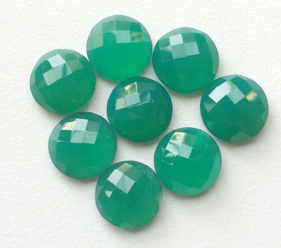 10mm Green Onyx Faceted Round Flat Back Cabochons, Rose Cut Green Onyx Cabochon For Jewelry, Calibrated Green Onyx(5pcs To 20pcs Options)