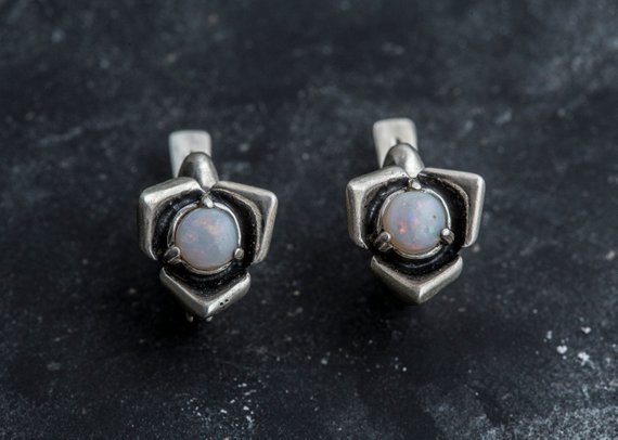 Opal Flower Earrings, Natural Opal, Rose Earrings, October Birthstone, October Earrings, Australian Opal, Genuine Opal, Flower Earrings