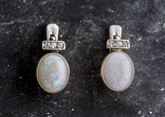Antique Earrings, Opal Earrings, Natural Opal, October Birthstone, Vintage Earrings, White Oval Studs, Stud Earrings, 925 Silver Earrings