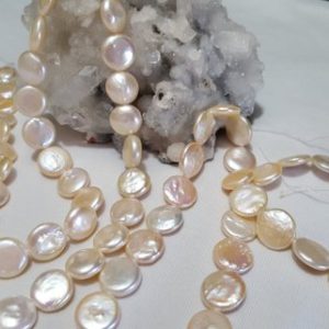 Freshwater Pearl Coin Beads, Freshwater Pearl Peach Color, Full strand, 11-11.5mm Coin, Beautiful Iridescent Natural Color, Great Luster | Natural genuine other-shape Gemstone beads for beading and jewelry making.  #jewelry #beads #beadedjewelry #diyjewelry #jewelrymaking #beadstore #beading #affiliate #ad