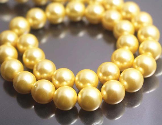 6mm/8mm/10mm/12mm Gold Yellow South Sea Shell Pearl Smooth And Round Beads,15 Inches One Starand