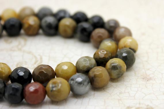 Natural Petrified Wood Faceted Round Ball Sphere Gemstone Stone Beads - Pg60