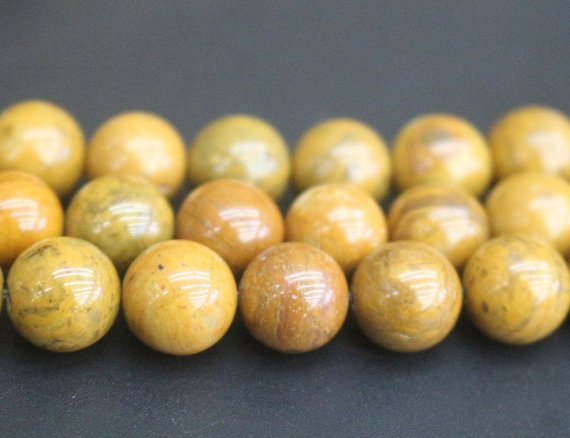 8mm/10mm Yellow Petrified Wood Jasper Beads,smooth And Round Stone Beads,15 Inches One Starand