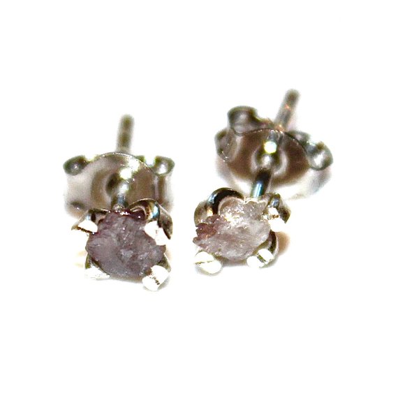 Pink Diamonds Raw Diamond Earrings Rough Diamond Studs Real Diamond Jewelry Tiny Earrings Small Earrings Natural Diamond Modern Jewelry