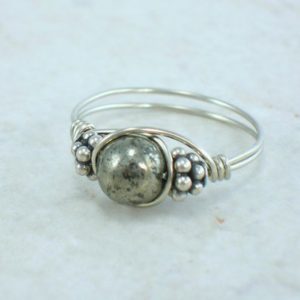 Shop Pyrite Rings! Sterling Silver Pyrite and Bali Bead Ring | Natural genuine Pyrite rings, simple unique handcrafted gemstone rings. #rings #jewelry #shopping #gift #handmade #fashion #style #affiliate #ad