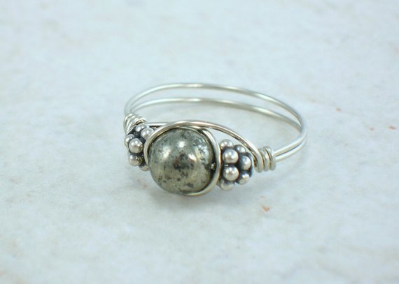 Sterling Silver Pyrite And Bali Bead Ring