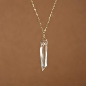 Crystal necklace – quartz necklace – quartz crystal – a polished crystal wand wire wrapped onto a 14k gold vermeil or sterling silver chain | Natural genuine Quartz necklaces. Buy crystal jewelry, handmade handcrafted artisan jewelry for women.  Unique handmade gift ideas. #jewelry #beadednecklaces #beadedjewelry #gift #shopping #handmadejewelry #fashion #style #product #necklaces #affiliate #ad