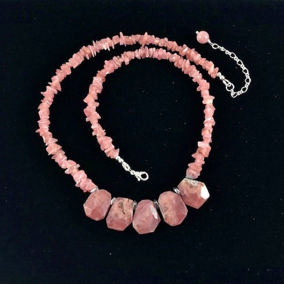 Rhodochrosite Gemstone Necklace/  Pink/ Natural/ Gemstone/ Rhodochrosite/ Necklace/ Nature Treasure/ Jewelry