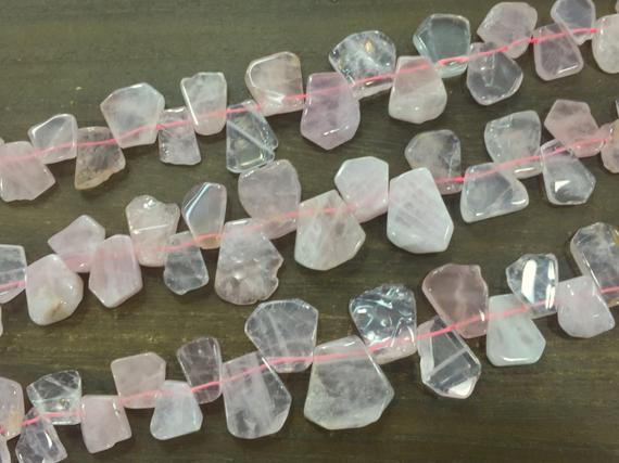 Rose Quartz Slice Beads Pink Quartz Crystal Teardrop Beads Polished Roughly Teardrop Pear Shaped Slab Beads Supplies Graduated Full Strand