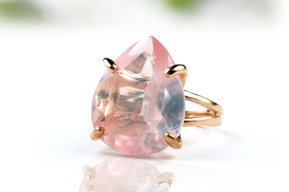Rose Gold Ring · Rose Quartz Ring · Pear Shape Ring · Teardrop Ring · Gemstone Ring · Love Quartz Ring · Gifts For Mom · Self Love Ring