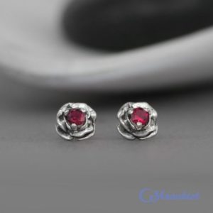 Shop Ruby Jewelry! Flower Stud Earrings, Ruby Flower Earrings, Sterling Silver Rose Earrings | Moonkist Designs | Natural genuine Ruby jewelry. Buy crystal jewelry, handmade handcrafted artisan jewelry for women.  Unique handmade gift ideas. #jewelry #beadedjewelry #beadedjewelry #gift #shopping #handmadejewelry #fashion #style #product #jewelry #affiliate #ad