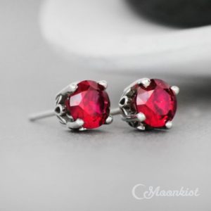 Deep Red Ruby Stud Earrings for Women, Sterling Silver Ruby Post Earrings, July Birthstone Earrings | Moonkist Designs | Natural genuine Array jewelry. Buy crystal jewelry, handmade handcrafted artisan jewelry for women.  Unique handmade gift ideas. #jewelry #beadedjewelry #beadedjewelry #gift #shopping #handmadejewelry #fashion #style #product #jewelry #affiliate #ad