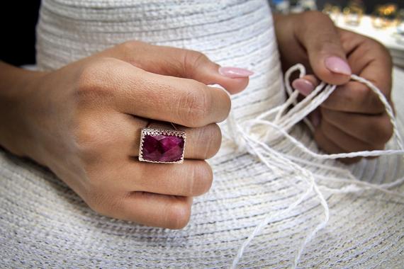 Red Jade Ring · Gemstone Ring · Rose Gold Ring · Rose Pink Gold · Semiprecious Ring · Precious Stone Ring · July Birthstone Ring