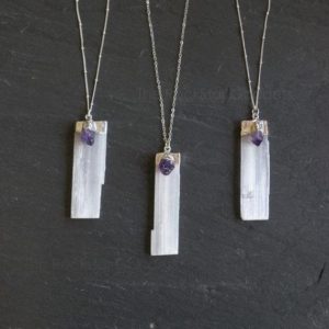 Shop Selenite Jewelry! Selenite Necklace / Selenite Pendant / Amethyst Necklace / Silver Selenite Necklace / Raw Selenite Necklace | Natural genuine Selenite jewelry. Buy crystal jewelry, handmade handcrafted artisan jewelry for women.  Unique handmade gift ideas. #jewelry #beadedjewelry #beadedjewelry #gift #shopping #handmadejewelry #fashion #style #product #jewelry #affiliate #ad