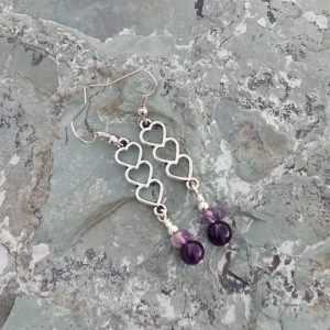 Shop Amethyst Earrings! Amethyst and silver heart earrings, February birthstone, jewelry for women, free shipping, gifts for her | Natural genuine Amethyst earrings. Buy crystal jewelry, handmade handcrafted artisan jewelry for women.  Unique handmade gift ideas. #jewelry #beadedearrings #beadedjewelry #gift #shopping #handmadejewelry #fashion #style #product #earrings #affiliate #ad