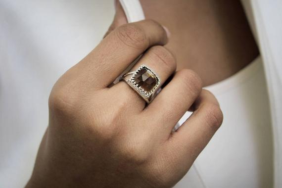 Smoky Quartz Ring · Silver Ring · Sterling Ring · Smoky Ring · Brown Ring · Gemstone Ring · Brown Quartz · Wedding Ring