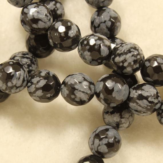 8mm Snowflake Obsidian Polished Round Faceted Natural Gemstone Jewelry Making Individual And Strand Craft Beads - 0329