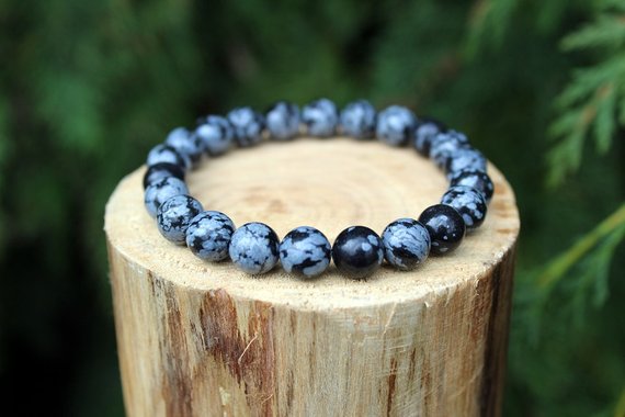 Snowflake Obsidian Bracelet, Snowflake Obsidian, Obsidian Bracelet, Beaded Bracelet, Gemstone Bracelet, Men's/women's Bracelet, 8mm Bracelet