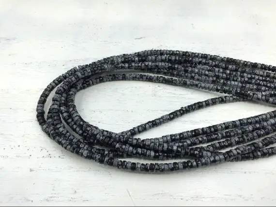 Black Snowflake Obsidian Heishi Beads Rondelle Beads Tyre Spacer Beads 4x2mm Gemstone Rondelles Beading Jewelry Supplies 15.5"/full Strand